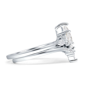 Two Piece Kite Bridal Ring Cubic Zirconia 925 Sterling Silver Wholesale
